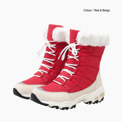 Red & Beige Non-Slip, Waterproof : Winter Boots for Women : Saradi - 0728SrF