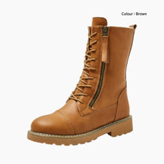 Brown Round Toe, Non-Slip Wear Sole : Winter Boots for Women : Saradi - 0737SrF