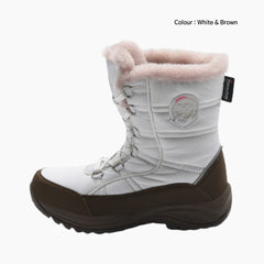 White & Brown Slip-resistant sole, Cushioning Midsole : Winter Boots for Women : Saradi - 0739SrF