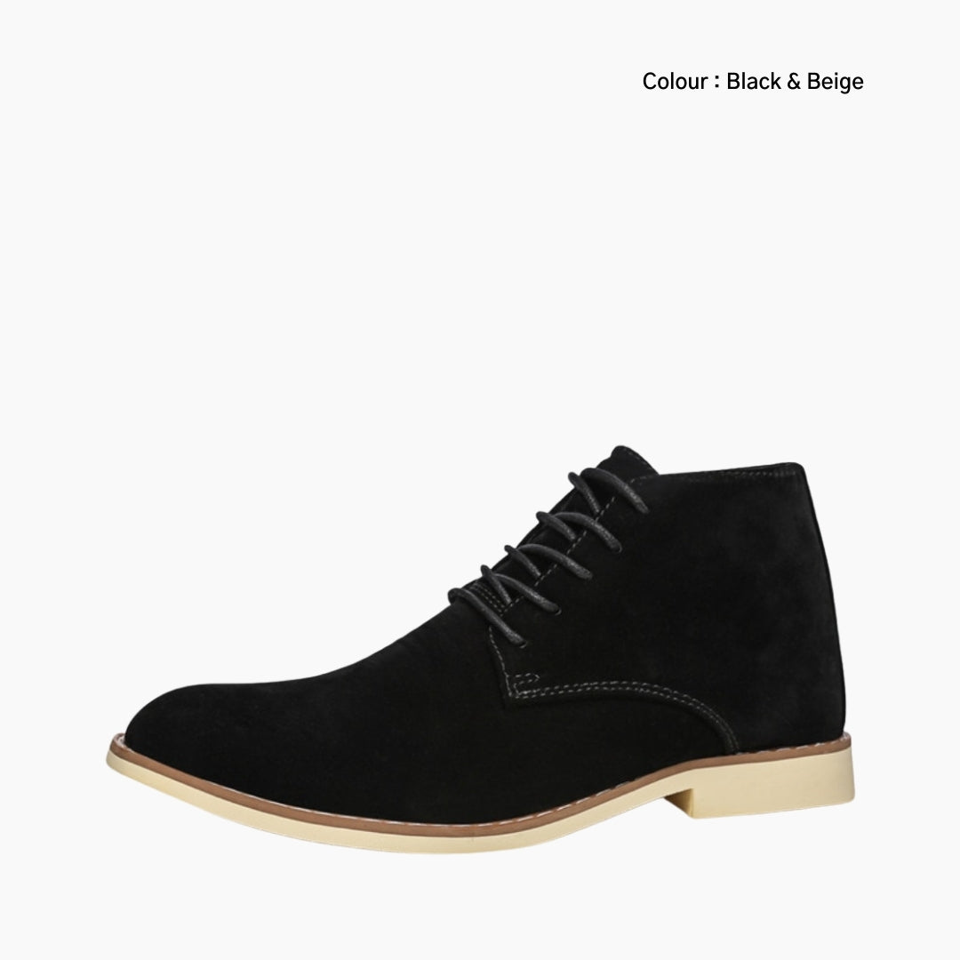 Black & Beige Round-Toe, Handmade : Ankle Boots for Men : Gittey - 0742GiM