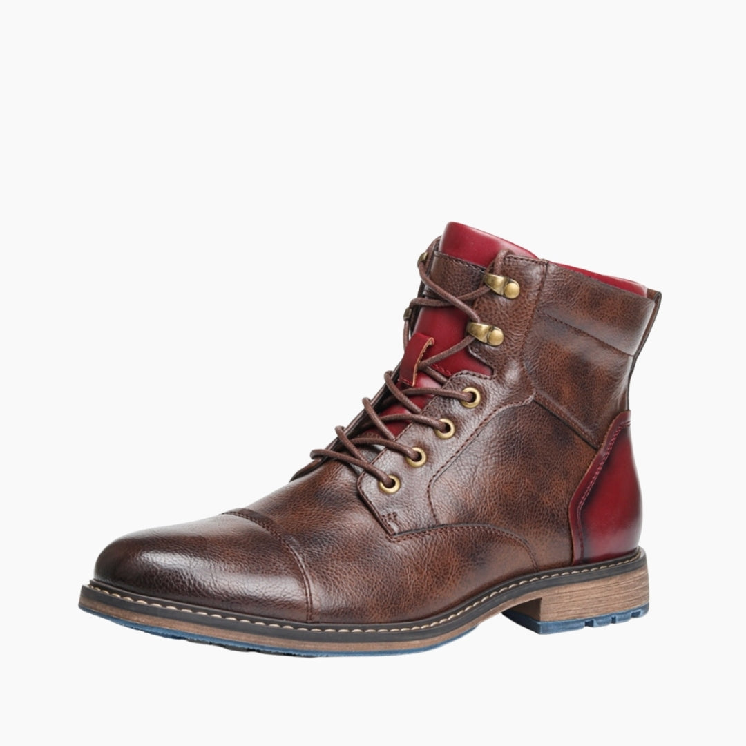 Brown & Red Round-Toe, Zip Closure : Ankle Boots for Men : Gittey - 0758GiM
