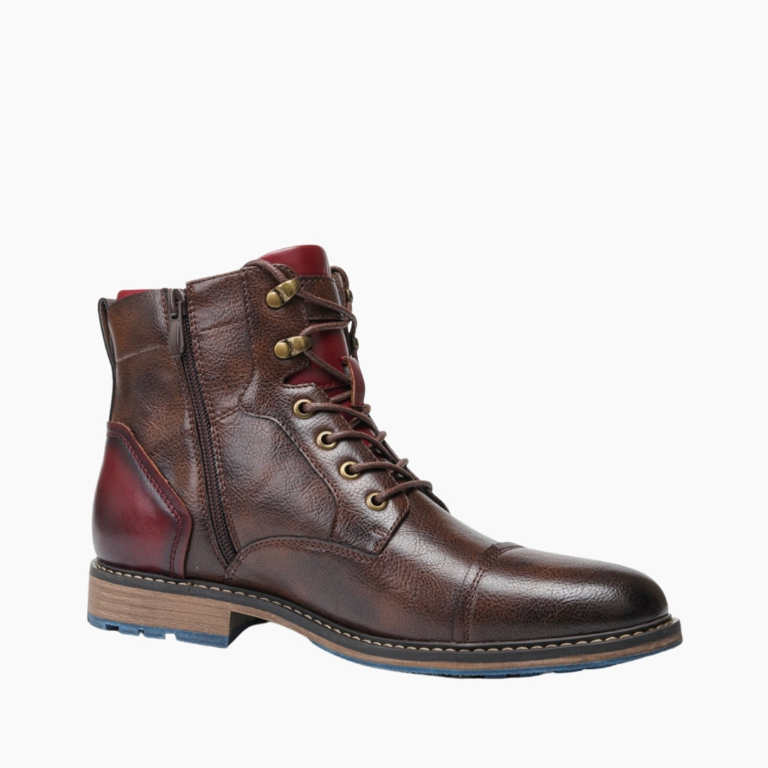 Brown & Red Round-Toe, Zip Closure : Ankle Boots for Men : Gittey - 0758GiM