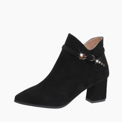 Black Pointed-Toe, Handmade : Ankle Boots for Women : Gittey - 0772GiF