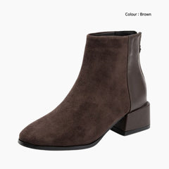 Brown Round-Toe, Square Heel : Ankle Boots for Women : Gittey - 0780GiF