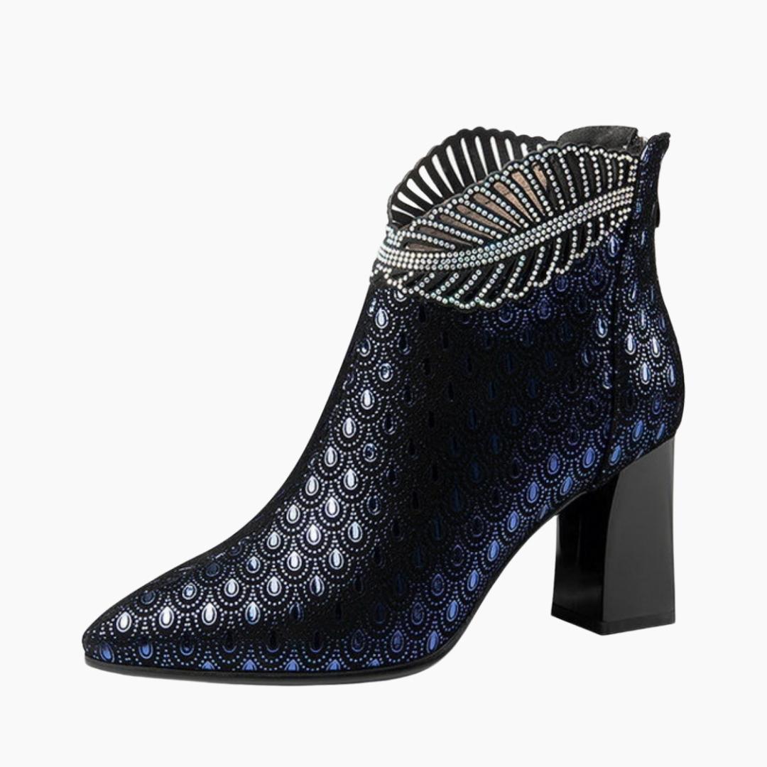 Blue Pointed-Toe, Square Heels : Ankle Boots for Women : Gittey - 0816GiF