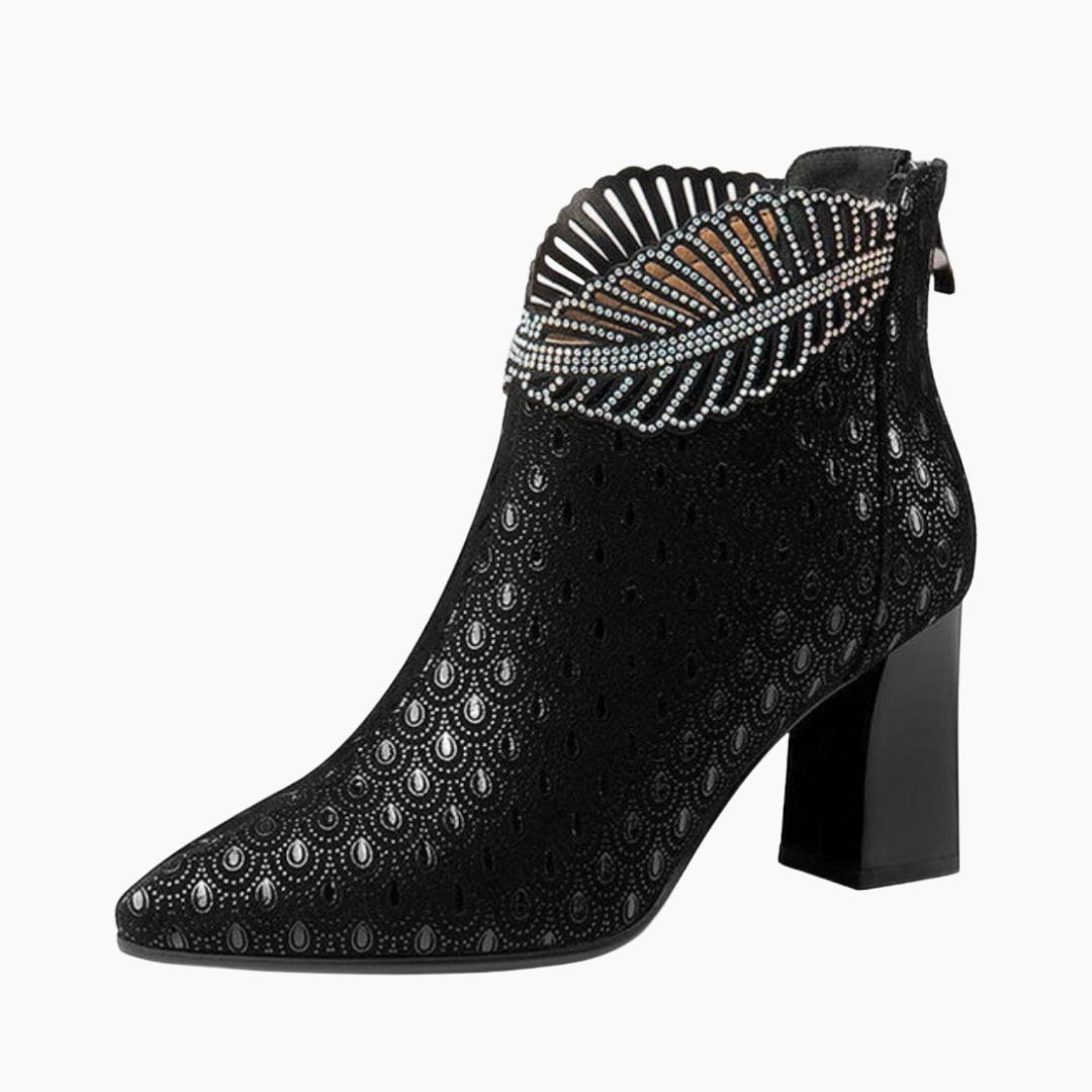 Black Pointed-Toe, Square Heels : Ankle Boots for Women : Gittey - 0816GiF