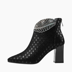 Black Pointed-Toe, Square Heels : Ankle Boots for Women : Gittey - 0816GiF