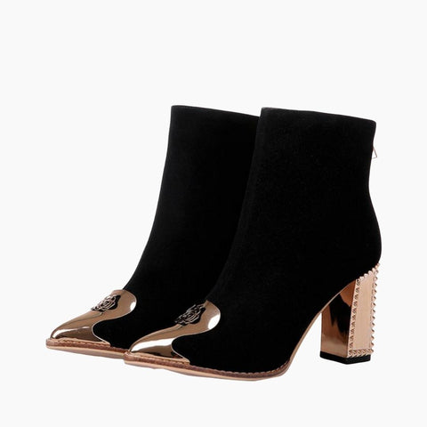 Black Pointed-Toe, Square Heel : Ankle Boots for Women